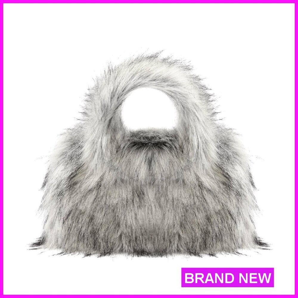 Faux Fur Hobo Tote Bag Fuzzy Furry Handbag Chic Trendy Versatile Purse